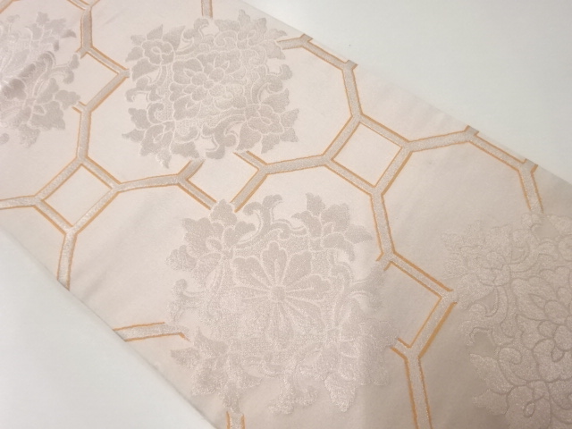 JAPANESE KIMONO / ANTIQUE FUKURO OBI / SILK / WOVEN FLORAL CREST SHOKKOMON